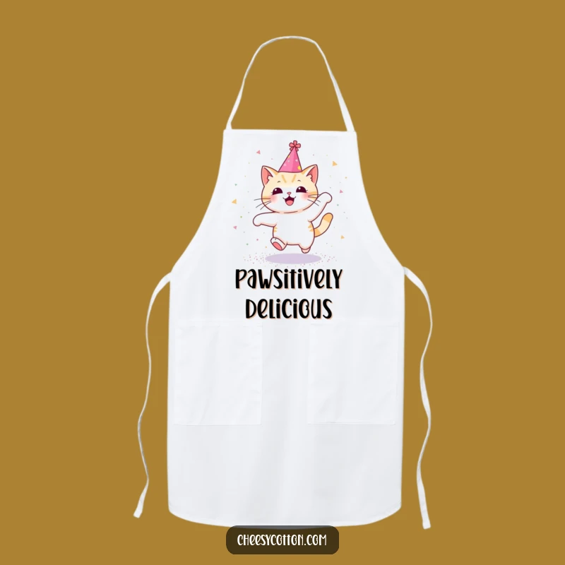Funny Kawaii Cat Party Apron, Glitter Leap - Cute Kitchen Funny Gift