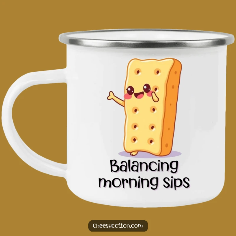 Funny Cheesy Cracker Camping Mug: Enjoy Nature with Glee and Humor