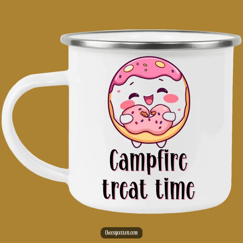 Funny Donut Sharing Camping Mug: Outdoor Treats with a Sweet Character