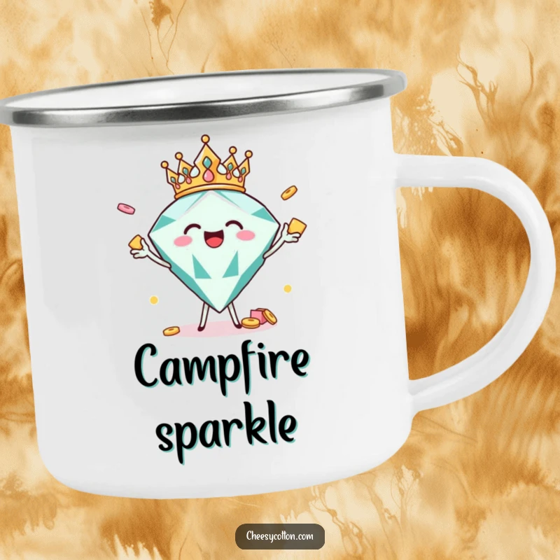 Funny crowned diamond tossing snacks, a sturdy and humorous camping mug for glamorous outdoor trips.