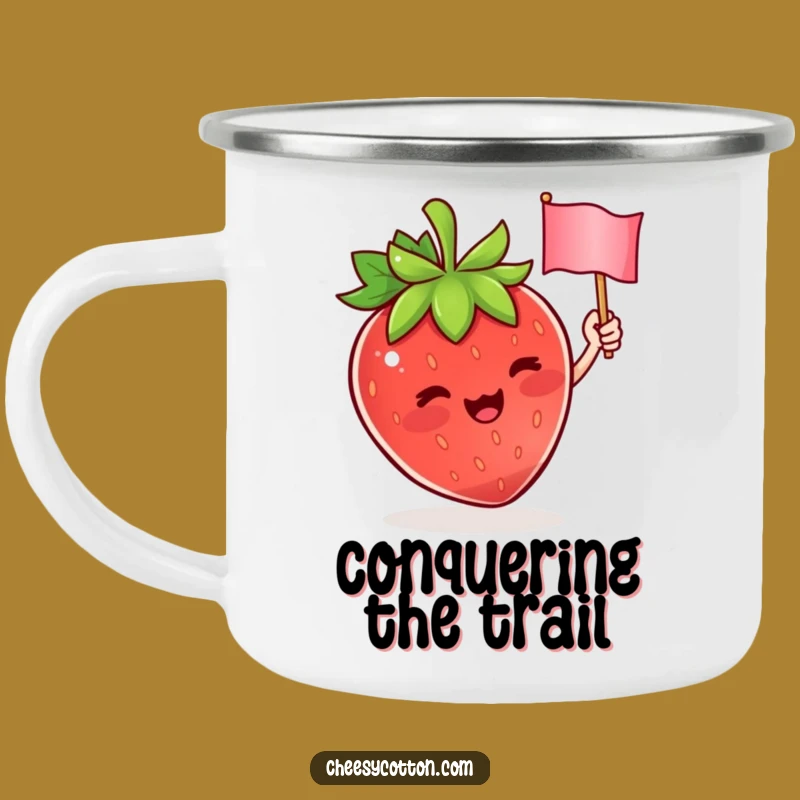 Funny Strawberry Flag Camping Mug: Cute Character Drinkware for Outdoor Joy