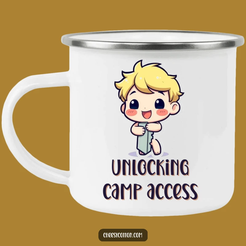 Funny Key Camping Mug: Unlock Your Morning Brew with Cheerful Character