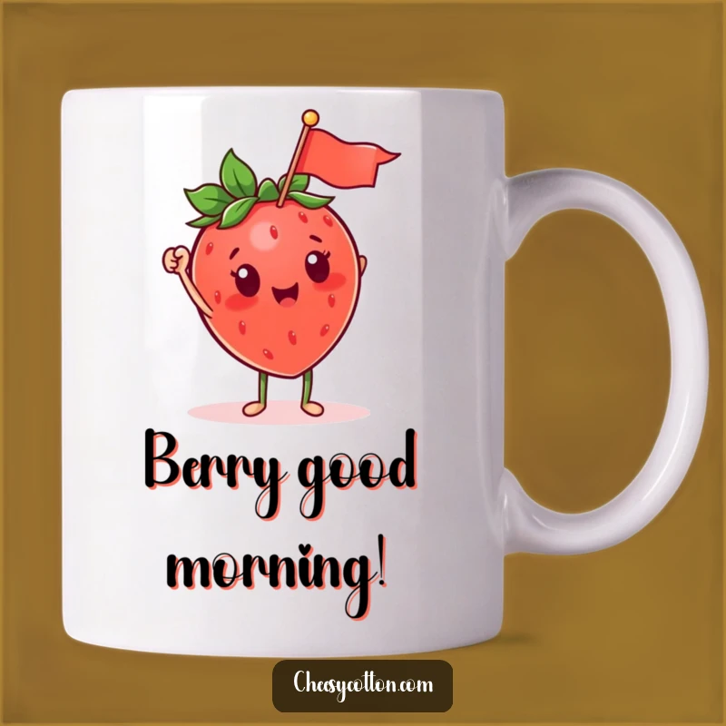 Funny Strawberry Waving Flag Mug: Cheerful Funny Gift for Fruit Lovers!