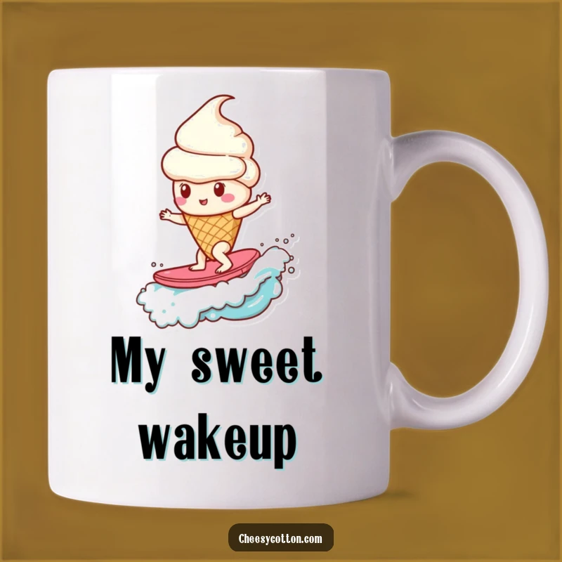 Funny Ice Cream Cone Surfing Candy Wave Mug: A Sweet & Hilarious Treat for Dessert Lovers