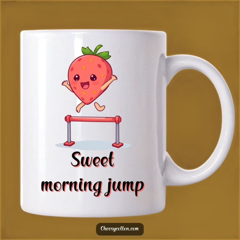 Funny Strawberry Hurdle Mug: Kawaii Leap Joy, Perfect Gift for Overcomers
