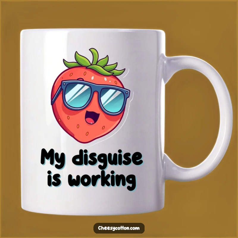 Funny Surprised Strawberry Giggle Mug: Oversized Sunglasses, Perfect Gift for Fruit Lovers