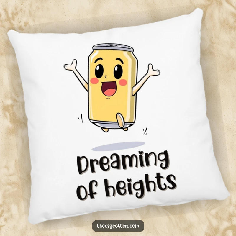 Funny Pillow: An excited soda can leaping high offers cozy comfort and energetic decoration, embodying playful vigor and fun.