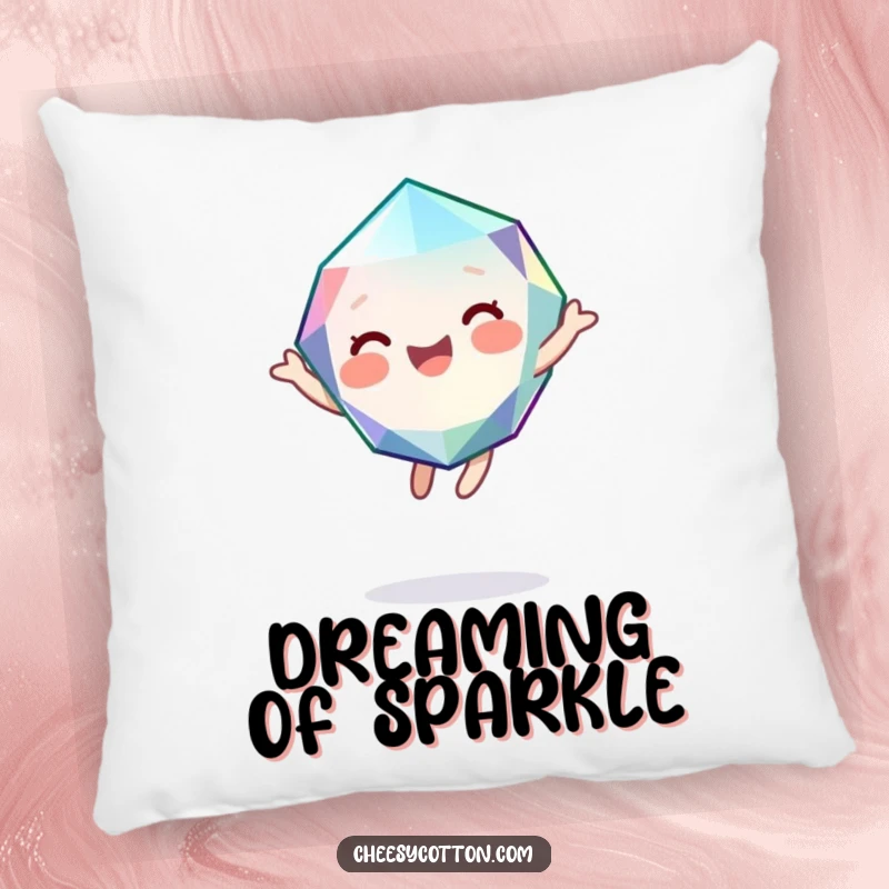 Funny pillow featuring a cute, giggling gemstone character bouncing with pure joy, providing comfort and a touch of humor.