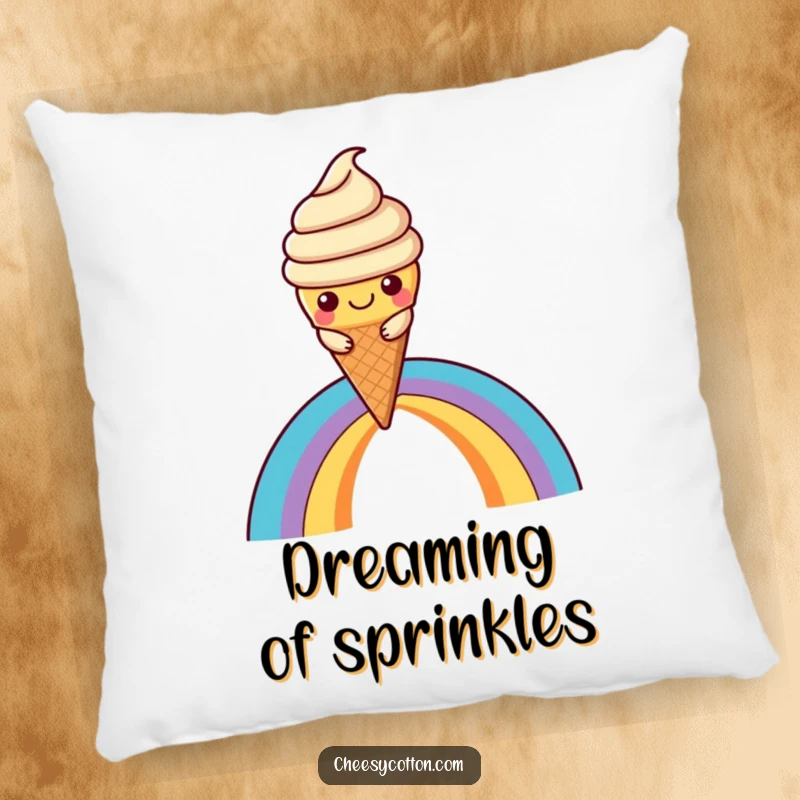 Funny Kawaii Ice Cream Pillow: A soft, plush pillow designed as a cute kawaii ice cream cone character, sliding down a rainbow.
