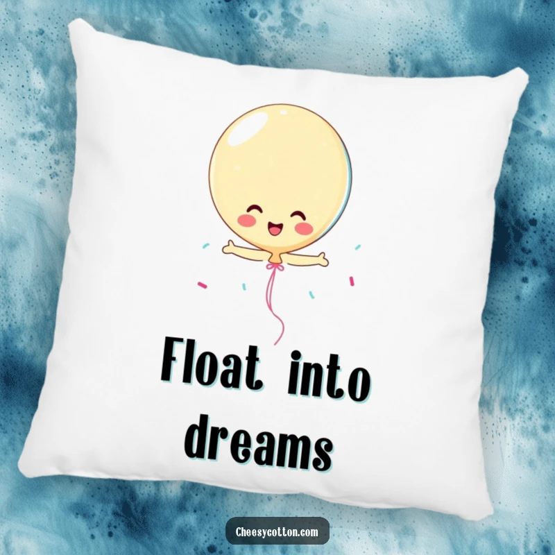 Funny playful balloon character with streamers, a soft and humorous pillow for cheerful decor.