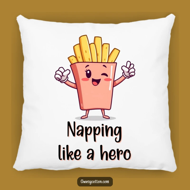 Funny French Fry Superhero Pillow: Comfy & Courageous Couch Companion!