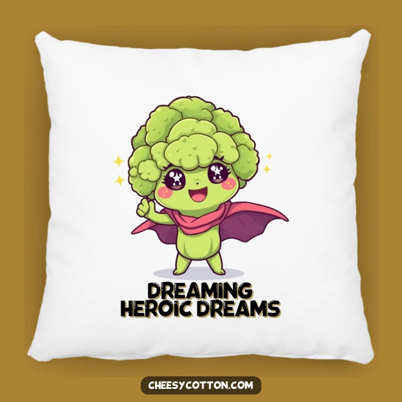 Funny Kawaii Broccoli Superhero Pillow - Cozy Cushion for Heroic Comfort