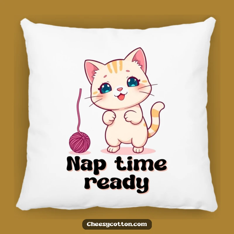 Funny Kawaii Cat Yarn Pillow: Cozy Playtime Decor