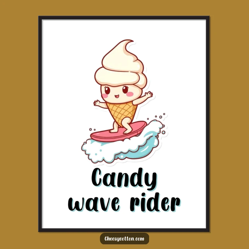 Funny Ice Cream Cone Candy Wave Digital Art: Instant Hilarious Sweetness for Your Walls