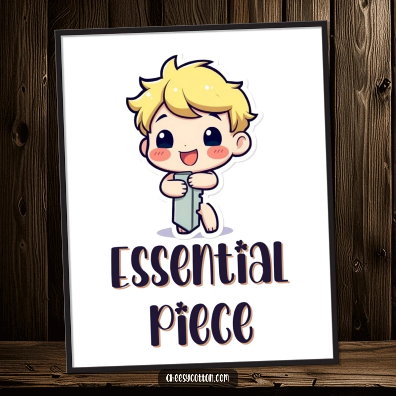 Funny digital art print of a happy key character cheerfully turning itself, providing instant cheer and decorative humor.