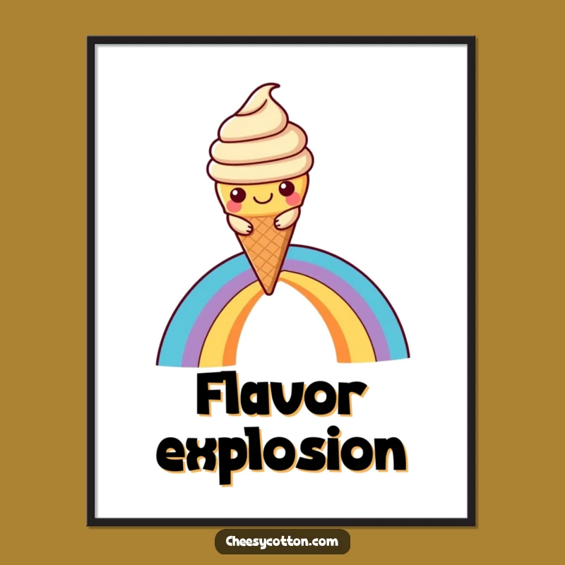 Funny Kawaii Ice Cream Digital Art: Instant Sweetness! Rainbow Decor, Whimsical Funny Gift Download