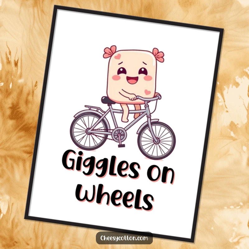 Funny Digital Art Print: A candy on a tiny bicycle creates a sweet, whimsical, and joyful visual for instant, charming decor.