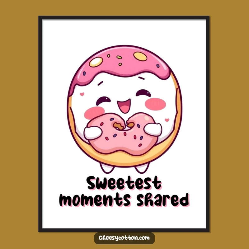 Funny Donut Sharing Digital Art: High-Quality, Sweet Character Print