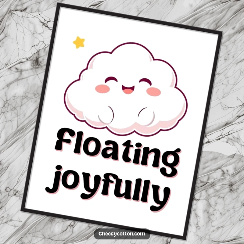 Funny Kawaii Cloud Digital Art: A high-resolution image of a kawaii cloud character giggling merrily while floating upwards.