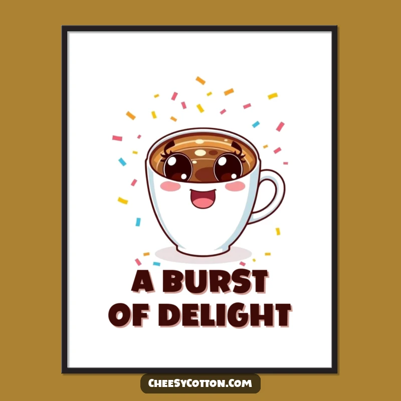 Funny Kawaii Coffee Cup Cheering Digital Print: Instant Cheerful Decor, Amazing Funny Gift