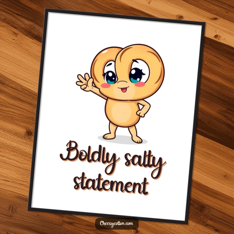 Funny digital art print of a pretzel character striking a confident pose, perfect for bold, instant decor.