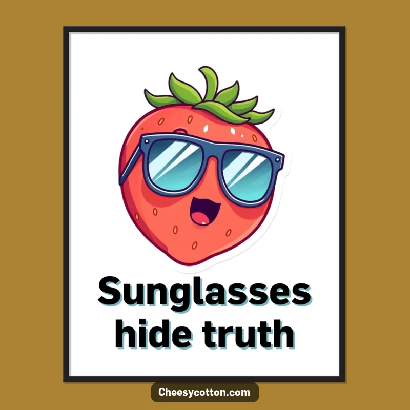 Funny Strawberry Digital Art: Giggle Print, Oversized Sunglasses Decor