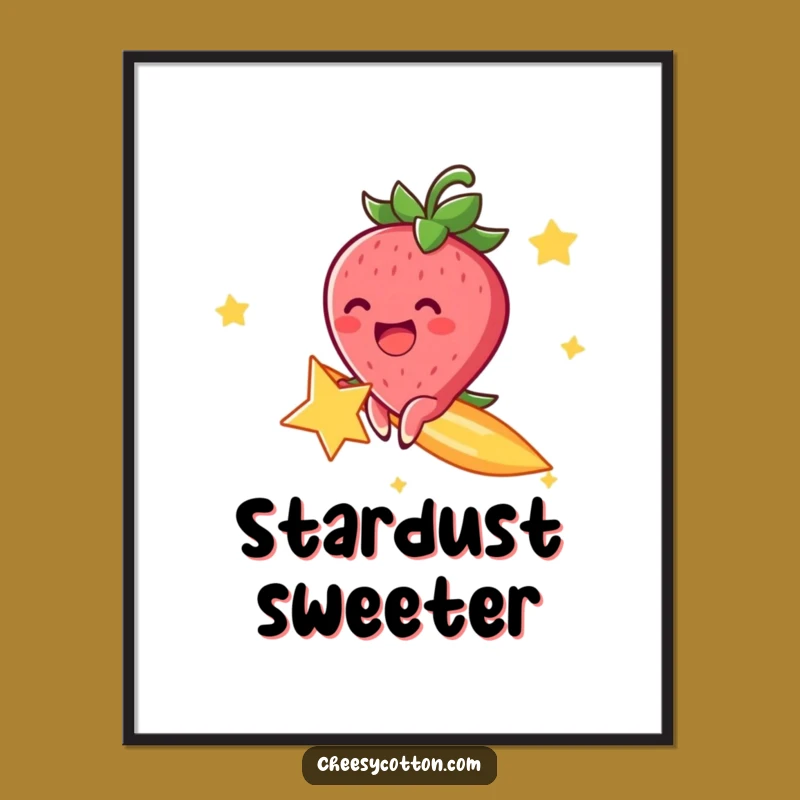 Funny Strawberry Digital Print, Star Rider - Instant Whimsical Funny Gift