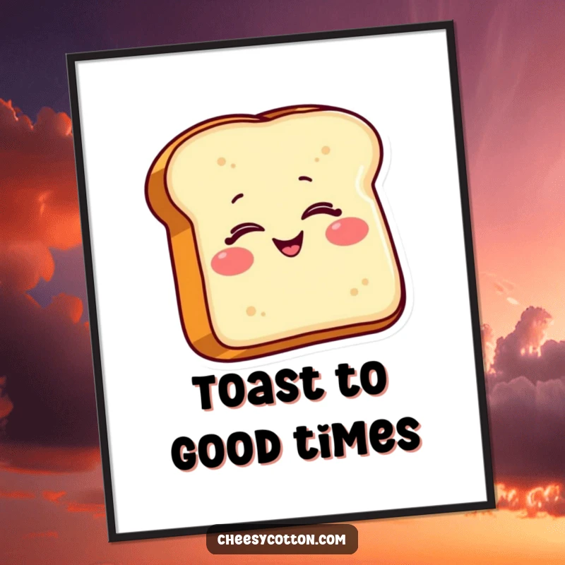 Funny Toast Digital Art: A high-resolution print of a smiling toast character giving a wink, perfect for instant, cheerful, and humorous decor.