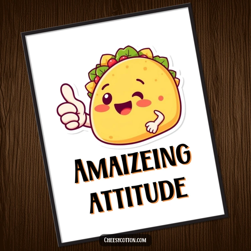 Funny taco character with a thumbs up, depicted as vibrant wall art for a festive and humorous display.