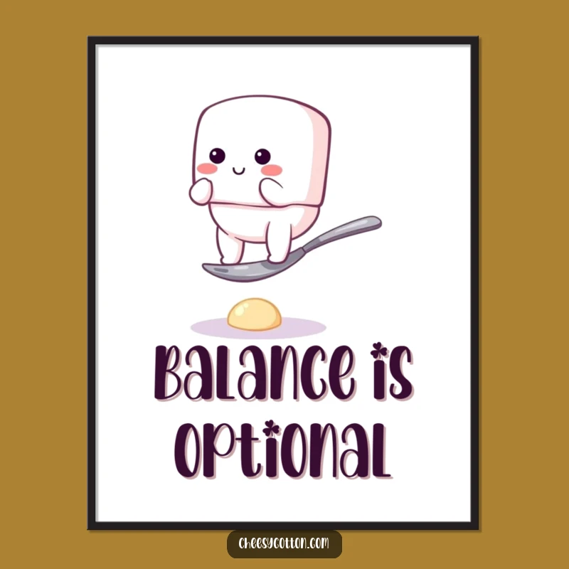 Funny Marshmallow Balance Poster: Hilarious Character Art for Wall Decor