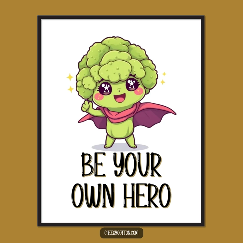 Funny Kawaii Broccoli Superhero Poster - Inspiring Veggie Wall Art for Heroes