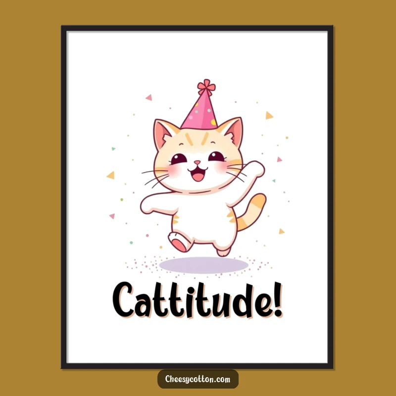Funny Kawaii Cat Glitter Poster, Party Cat Art - Cute Funny Gift