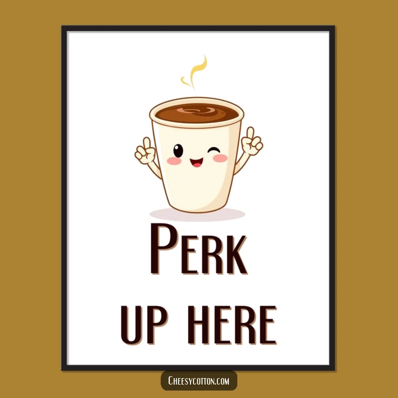 Funny Coffee Jazz Hands Poster: Cheerful Character Art for Energetic Decor