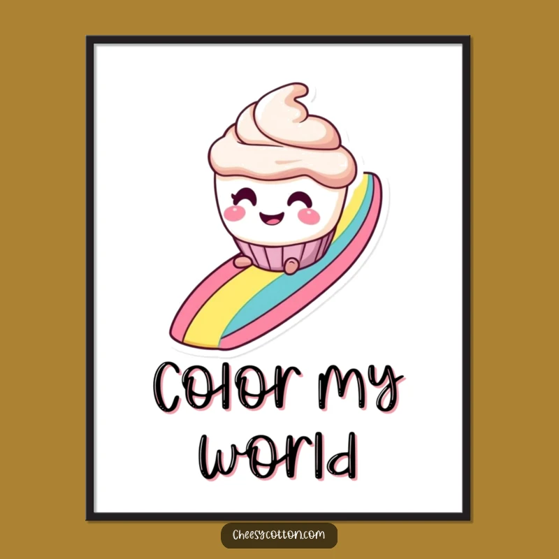 Funny Cupcake Rainbow Poster, Mischievous Slide Art - Fun Gift