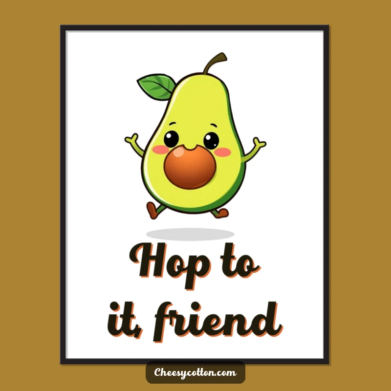 Funny Kawaii Avocado Hop Poster - Vibrant Veggie Wall Art for Cheerful Decor