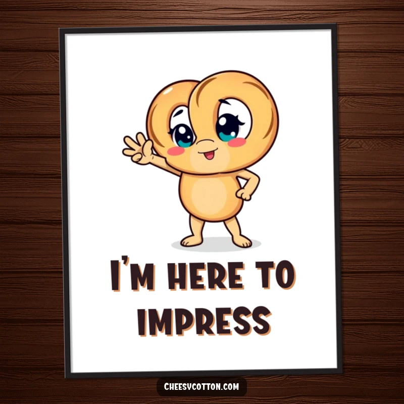 Funny poster of a pretzel character striking a confident pose, adding a bold touch to any room.