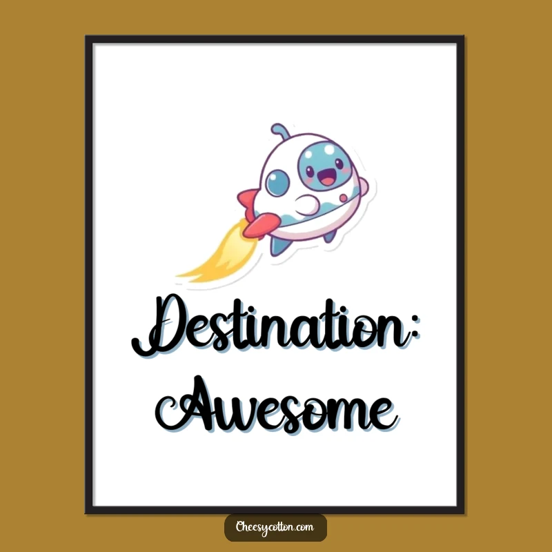 Funny Spaceship Poster: A Tiny Rocket's Joyful Journey for Humorous Decor