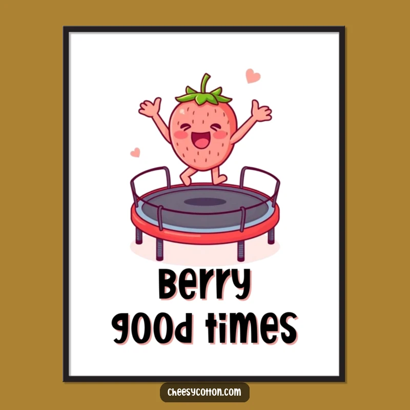 Funny Strawberry Trampoline Poster: Vibrant & Hilarious Fruit Art for Your Wall