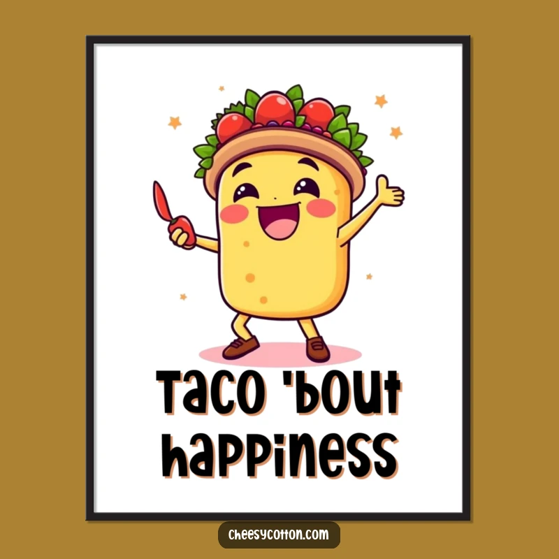 Funny Taco Dancer Poster Fiesta Wall Art Chili Pepper Celebration Decor