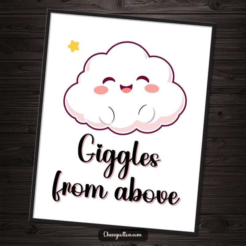 Funny Kawaii Cloud Poster: A cute illustration of a kawaii cloud character with a wide giggle, floating serenely in the sky.