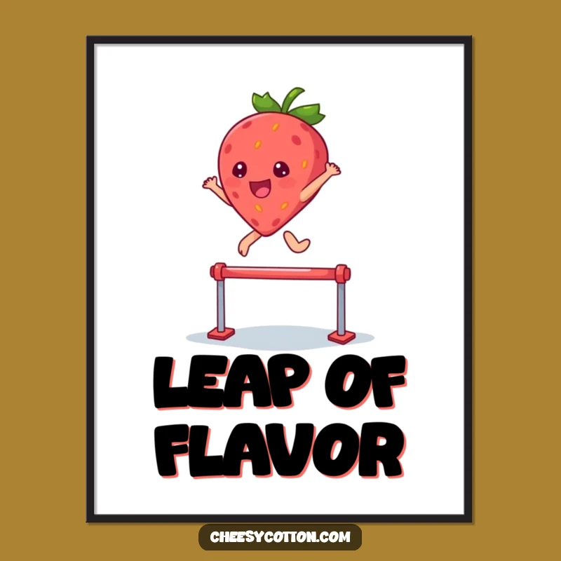 Funny Strawberry Poster: Kawaii Leap Art, Vibrant & Hilarious Wall Decor