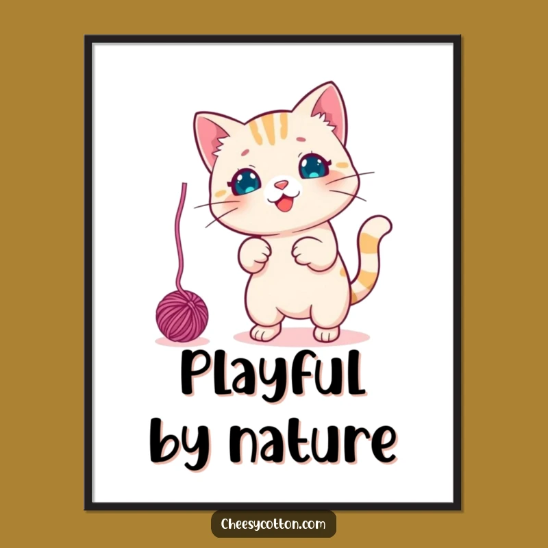 Funny Kawaii Cat Yarn Poster: Playful Wall Art Gift