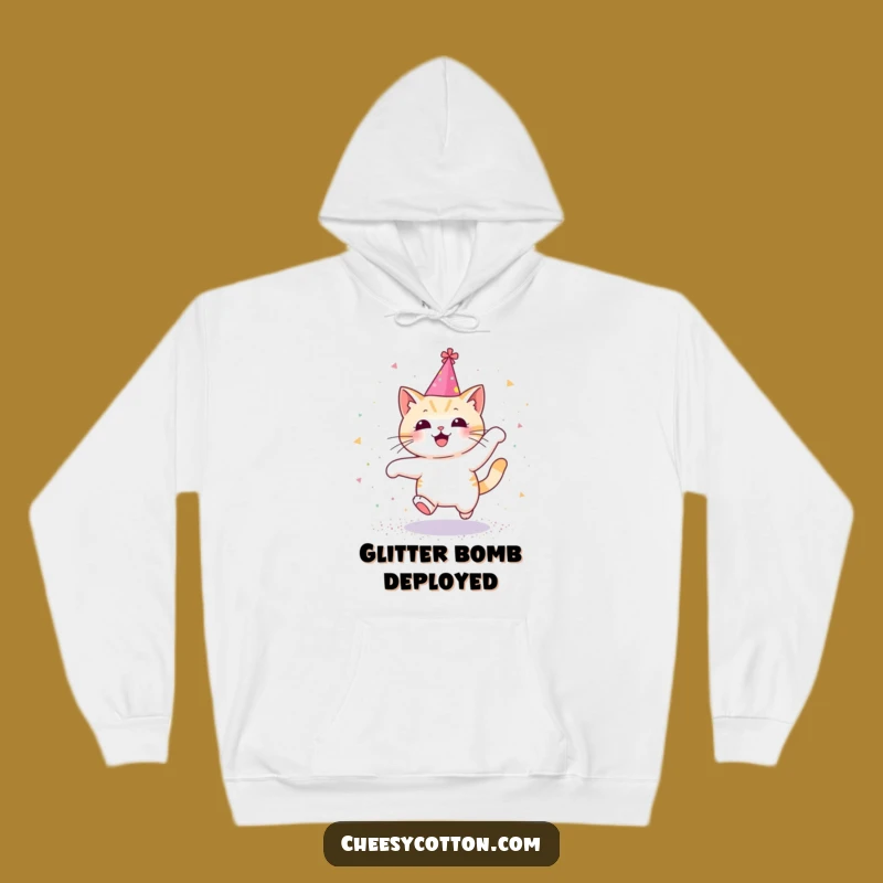 Funny Kawaii Cat Party Hoodie, Glitter Leap - Cozy Cute Funny Gift
