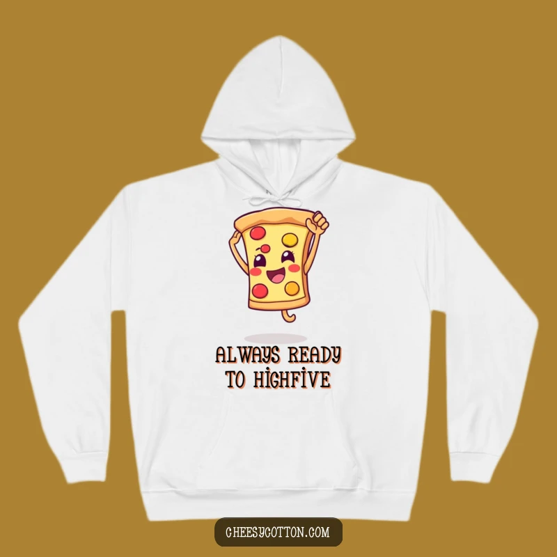 Funny Pizza High Five Hoodie: Cozy & Cheerful Character Apparel for Fun Days