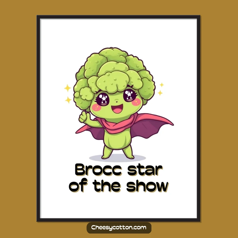 Free Printable Wall Art: Kawaii Broccoli Superhero for an Inspiring Downloadable Decor