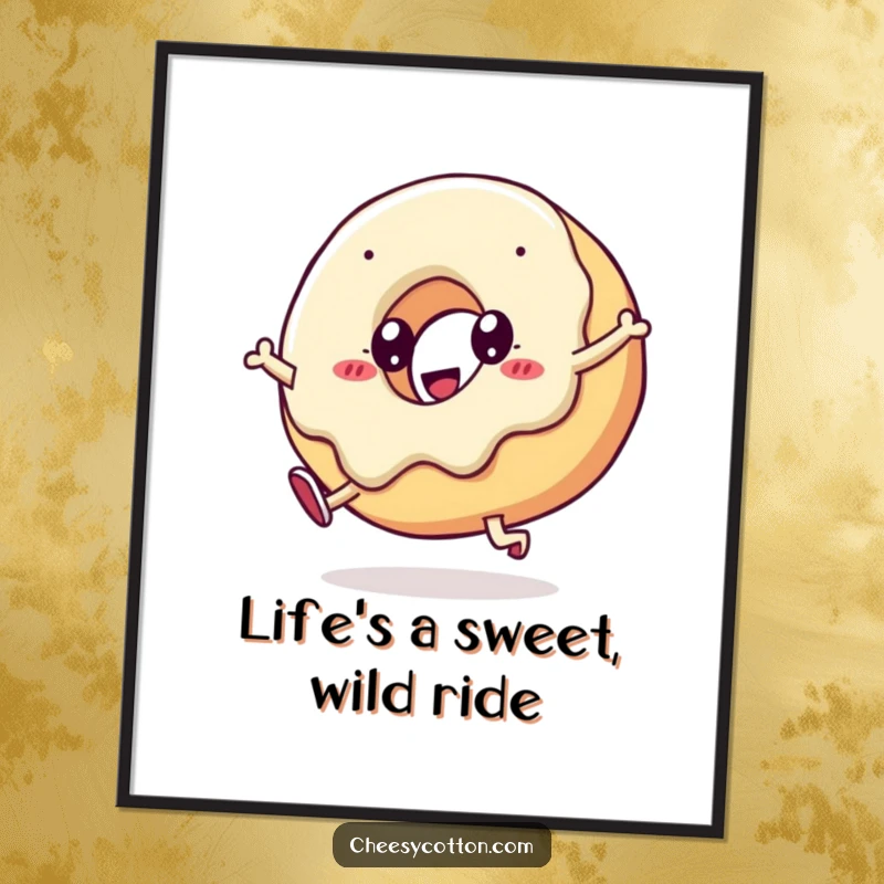 Funny Free Printable Wall Art: A kawaii doughnut energetically doing a cartwheel, adding a dynamic and cheerful vibe to any room.