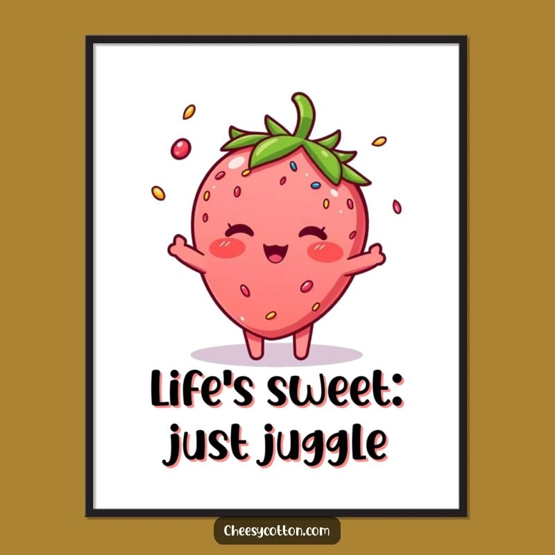 Funny Free Printable Wall Art: Strawberry Juggling Sprinkles - Quirky Decor