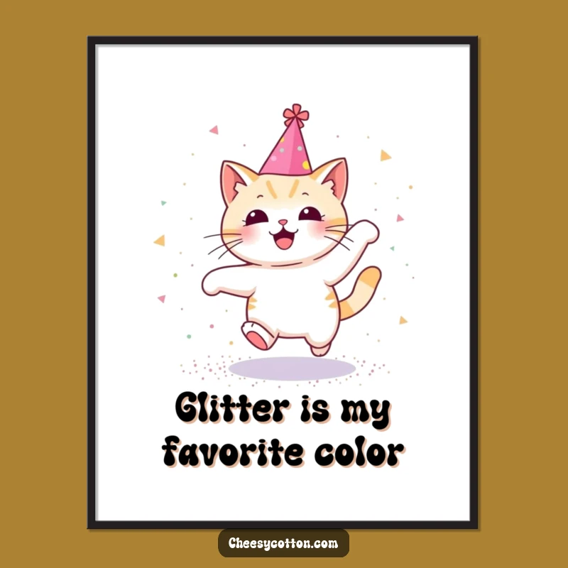 Free Printable Wall Art: Funny Kawaii Cat Leaping Downloadable Gift Decor