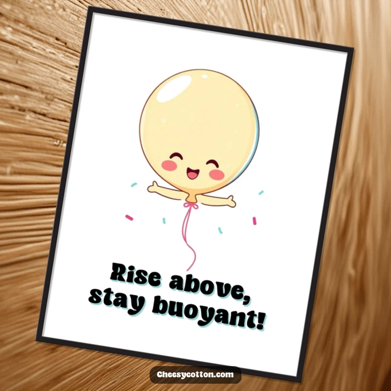 Funny Free Printable Wall Art: Playful balloon character bouncing happily with streamers, a delightful downloadable gift.