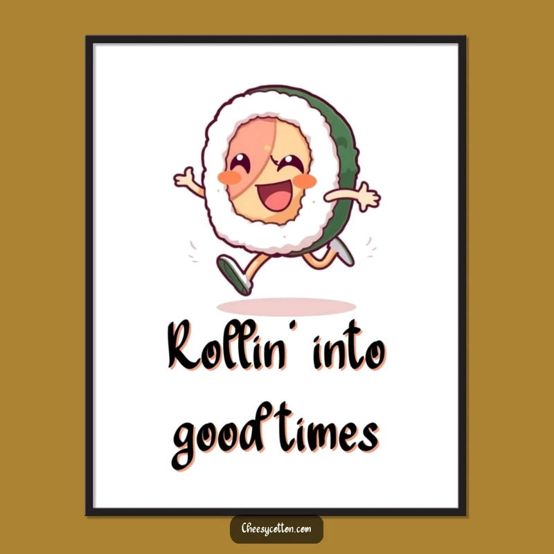 Funny Free Printable Wall Art: Energetic Sushi Roll High-Knee Run for Joyful Decor